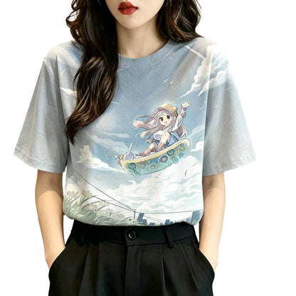 Sunset Adventure Anime Graphic Soft Cotton Kawaii Casual T-Shirt