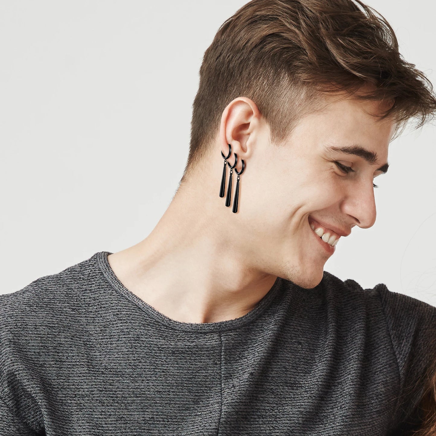Minimalist Triple Hoop Drop Earrings for Punk and Alternative Fashion Looks