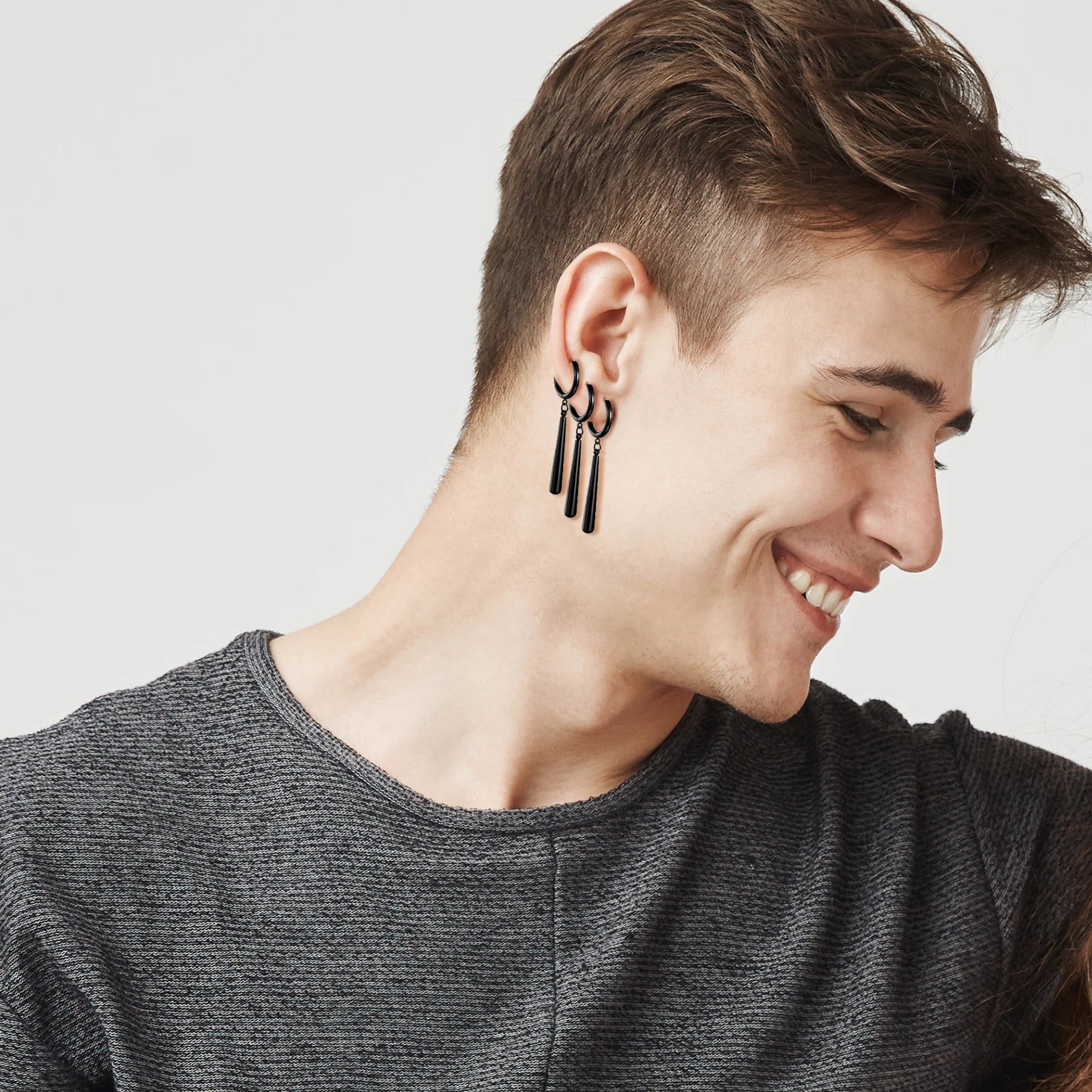 Minimalist Triple Hoop Drop Earrings for Punk and Alternative Fashion Looks