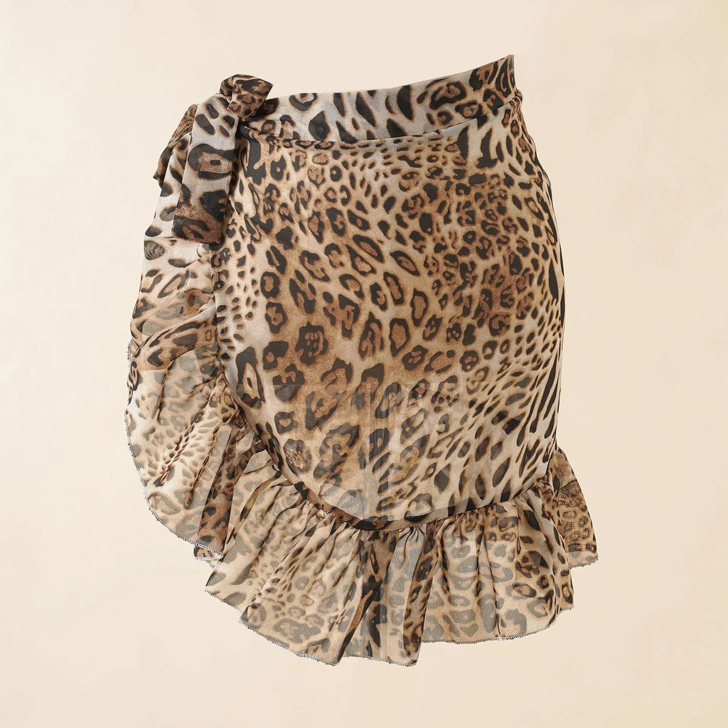 Sheer Printed Chiffon Bikini Cover-Up Skirt with Lightweight Wrap Design for Beach and Poolside Styling