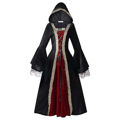 Medieval Inspired Hooded Gothic Maxi Dress With Alternative Fantasy Fashion Appeal