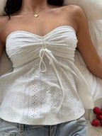 Strapless Drawstring Peplum Crop Top with Keyhole Detail Contemporary Style