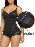 Elegant Zip-Front V-Neck Bodysuit with Lace Hip Detailing