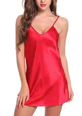 Vibrant Red Satin-Finish Slip Dress with Minimalist V-Neckline