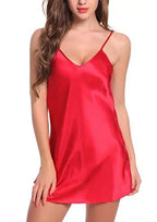 Vibrant Red Satin-Finish Slip Dress with Minimalist V-Neckline