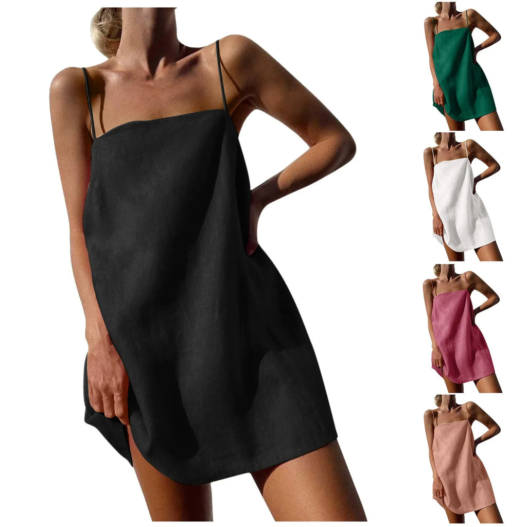 Minimalist Black Camisole Slip Dress with Square Neckline and Delicate Straps
