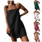 Minimalist Black Camisole Slip Dress with Square Neckline and Delicate Straps