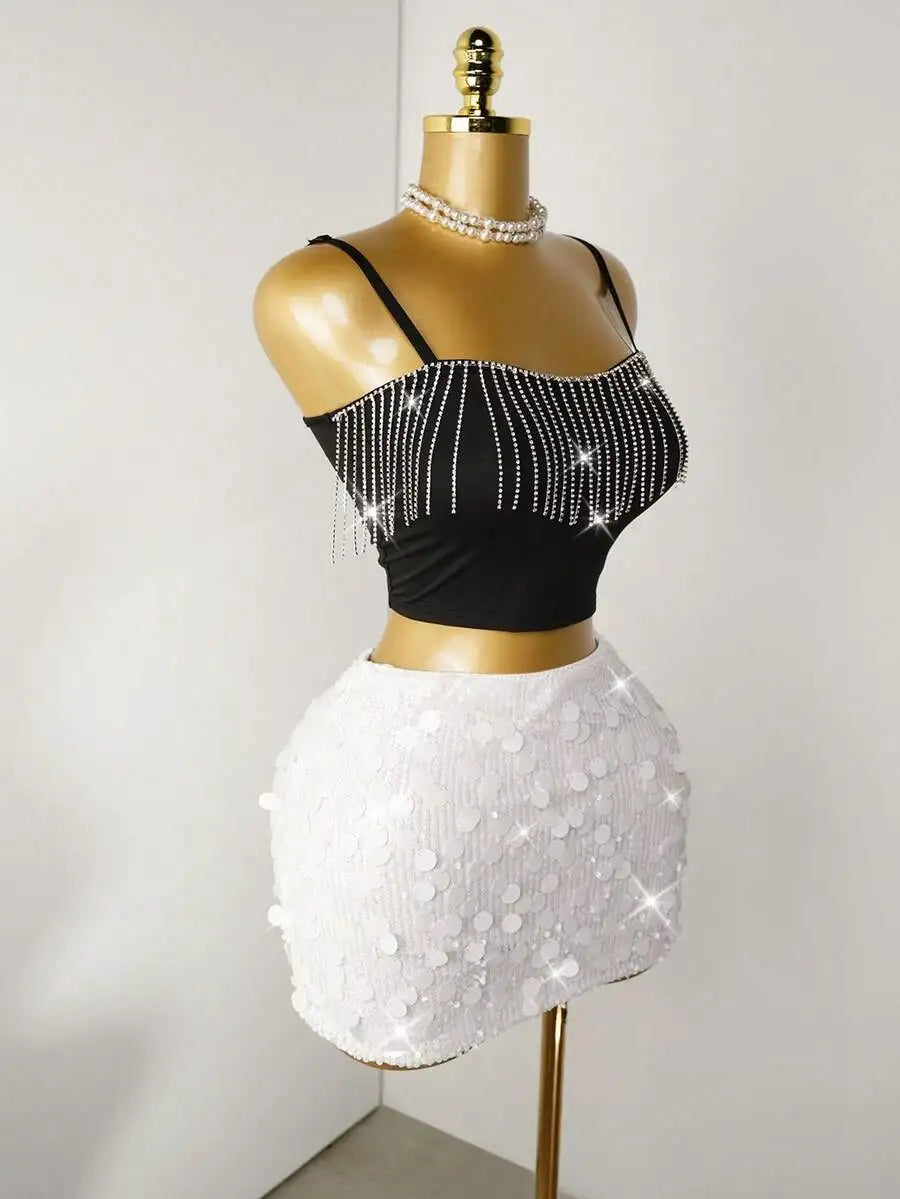 Stretch Sequin Bodycon Mini Skirt with High Shine Party Silhouette