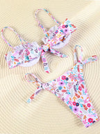 Bright Floral Print Underwire Bikini Set with Adjustable String-Tie Bottom