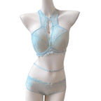 Crisp White Floral Lace High-Neck Halter Bralette and Panty Set