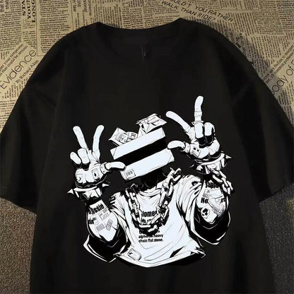 Urban Figure Graphic Streetwear Cotton T-Shirt With Printed Artwork Style