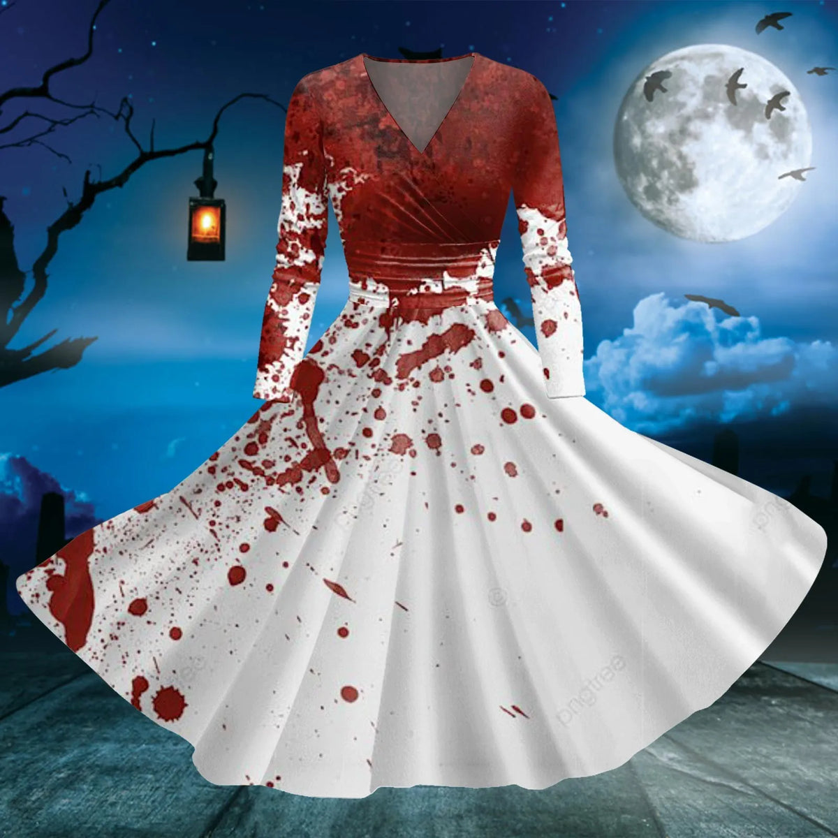 Dark Gothic Blood Print Fit and Flare Alternative Fashion Midi Dress - BigCat Streetwear