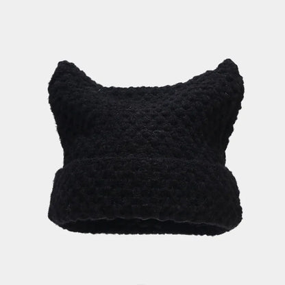 Striped Cat Ear Knit Beanie with Cotton Acrylic Blend for Playful Streetwear Fashion Style
