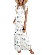 Loose Fit Sleeveless Floral Maxi Dress with Pockets for Casual Styling