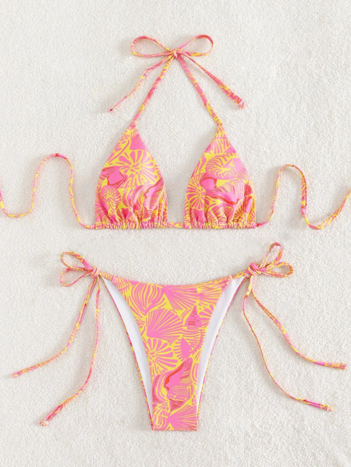 Vibrant Blue Tropical Print Triangle String Bikini