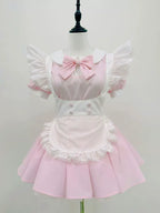 Pastel Color-Block Lolita Maid Dress with Pleated Skirt and Ruffled Apron