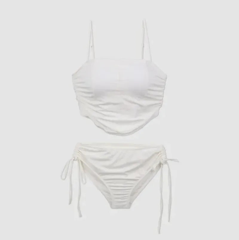 Solid Coral Pink Tankini Set with Ruched Side-Tie Bottom