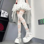 Distressed Over The Knee Fishnet Stockings Punk Y2K Alternative Hosiery