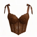 Romantic White Lace Bustier Top with Ribbon Tie Straps and Structured Silhouette