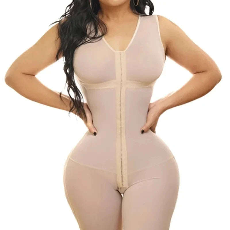 Open-Bust Mid-Thigh Bodysuit with Multi-Row Hook Closure and Lace Hem