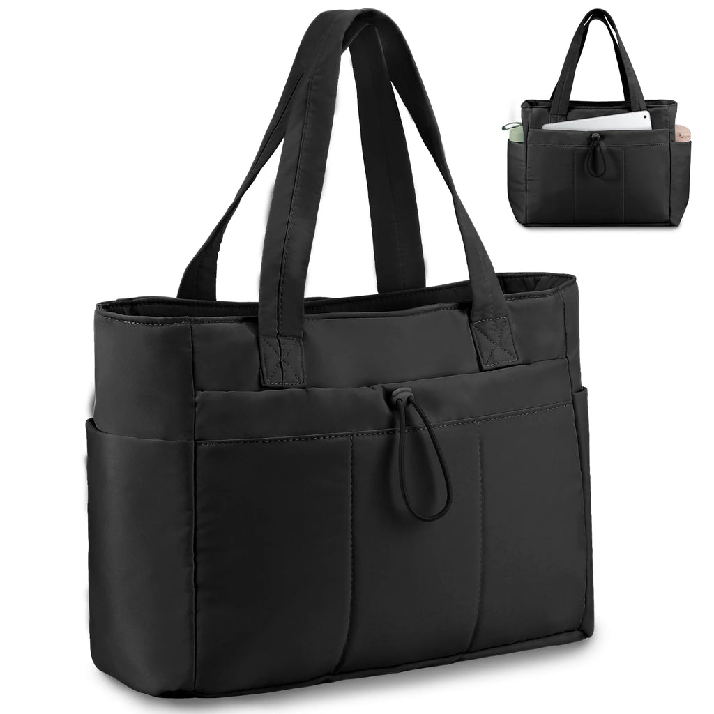 Nylon Utility Tote Bag with Multiple Exterior Pockets and Zip Closure