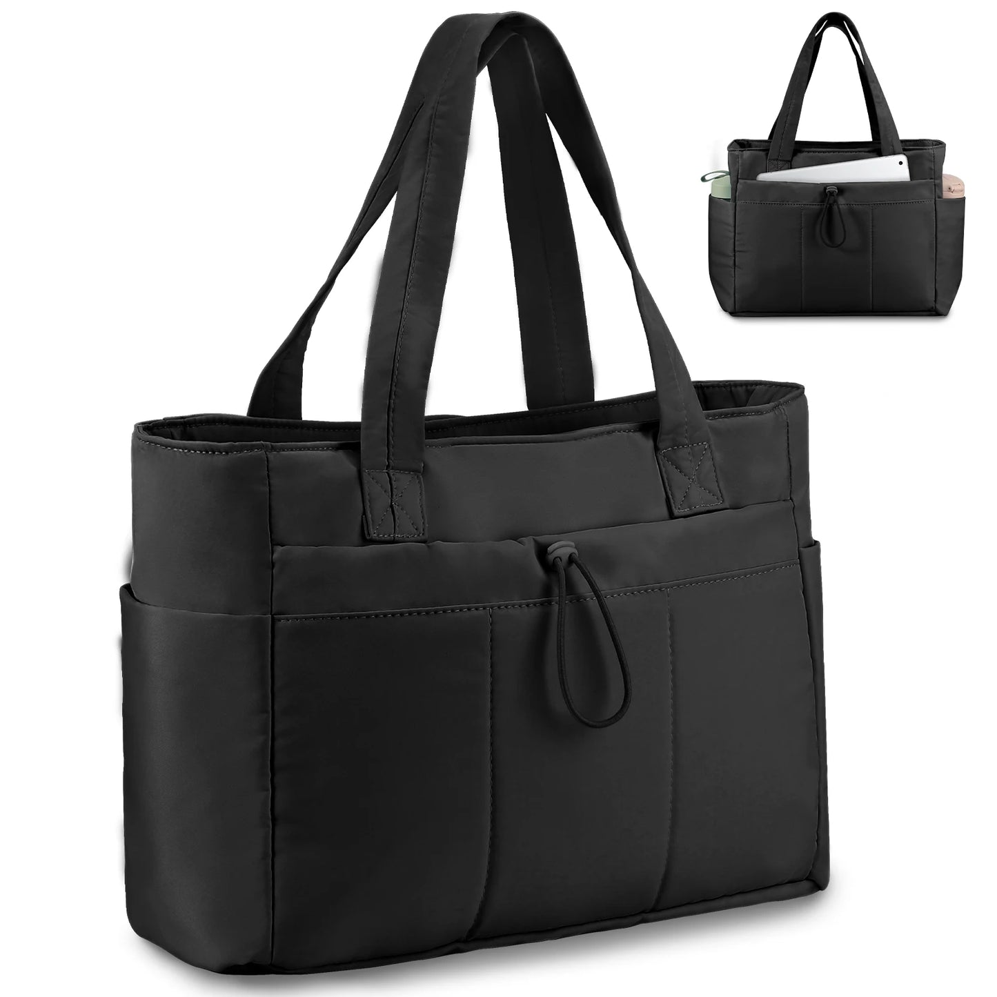 Nylon Utility Tote Bag with Multiple Exterior Pockets and Zip Closure