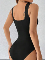 Square Neck Wide Strap Bodycon Bodysuit for Gothic and Alternative Styling