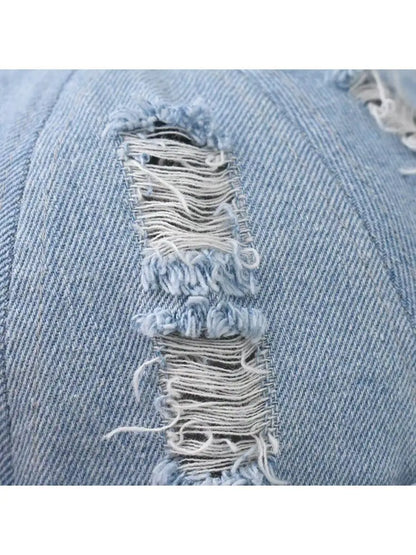 Vintage Washed Denim Skull Cap Distressed Casual Streetwear Fisherman Style Hat