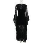 Flowing Gothic Velvet Dress with Dark Alternative Streetwear Elegance