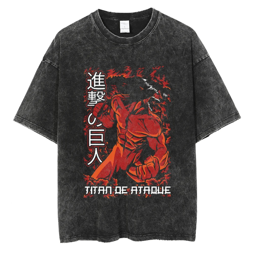 Anime Goth Titan-Inspired Graphic Oversized Washed Streetwear T-Shirt