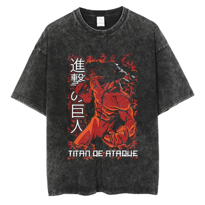 Anime Goth Titan-Inspired Graphic Oversized Washed Streetwear T-Shirt
