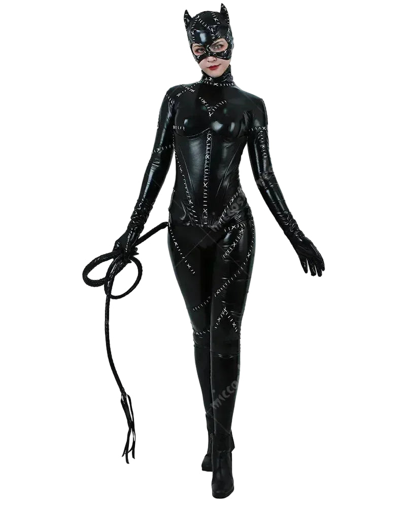 Contemporary Form Fitting High Gloss Faux Leather Jumpsuit With Statement Headwear And Accessories