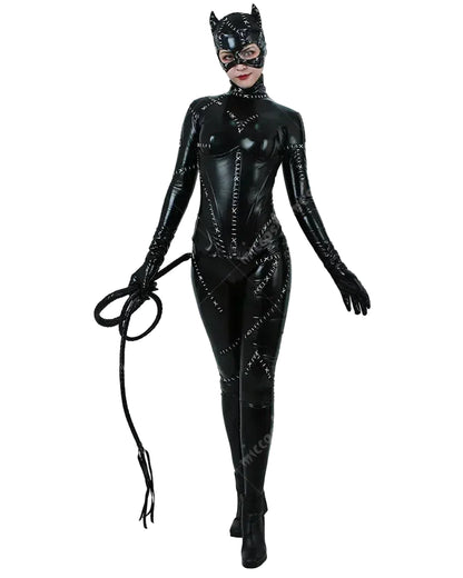 Contemporary Form Fitting High Gloss Faux Leather Jumpsuit With Statement Headwear And Accessories