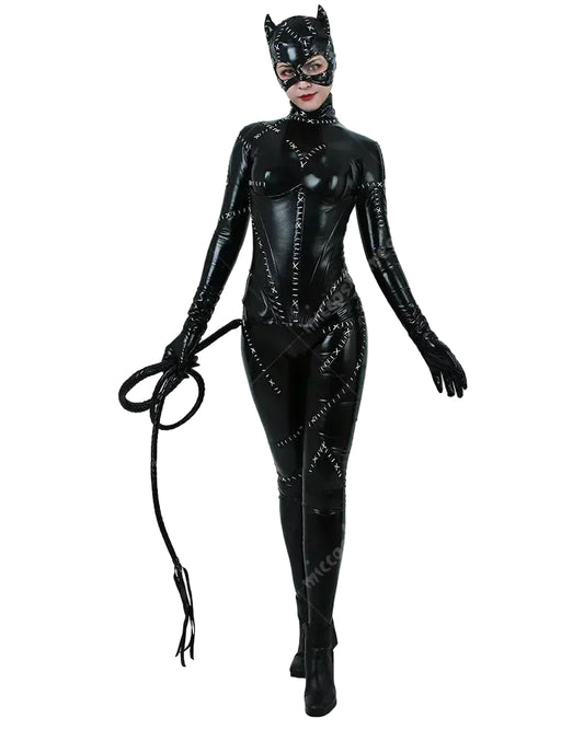 Contemporary Form Fitting High Gloss Faux Leather Jumpsuit With Statement Headwear And Accessories