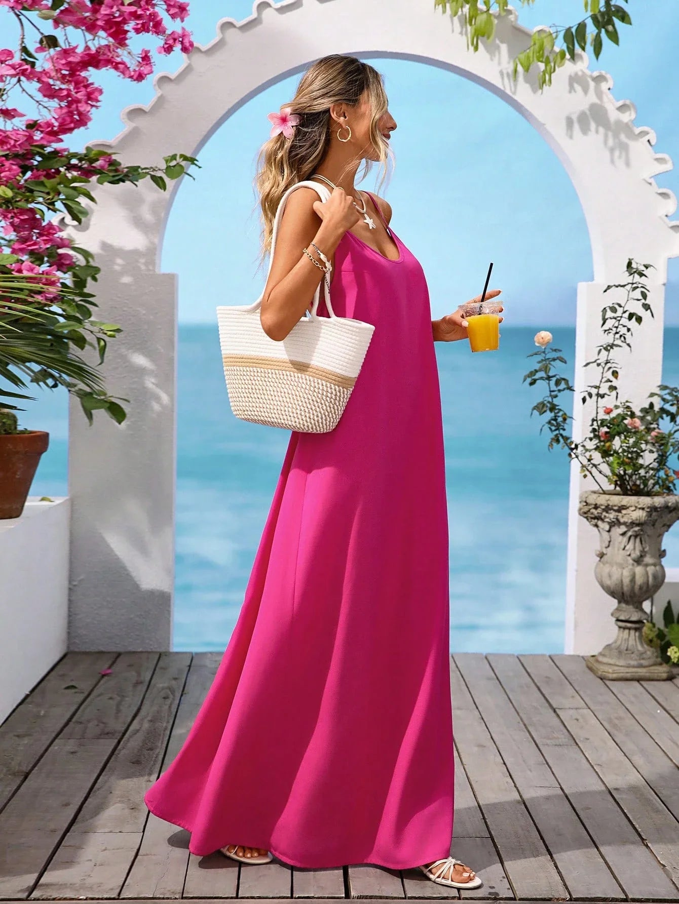 Cross Back Maxi Dress With Relaxed Silhouette And Soft Drape
