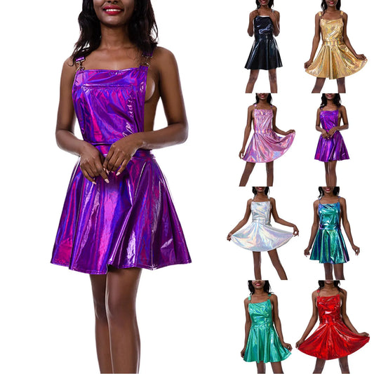 Holographic Anime-Inspired Skater Dress with Futuristic Streetwear Aesthetic