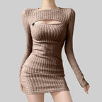 Ribbed Long Sleeve Sweater Mini Dress with Cutout Detail Contemporary Style