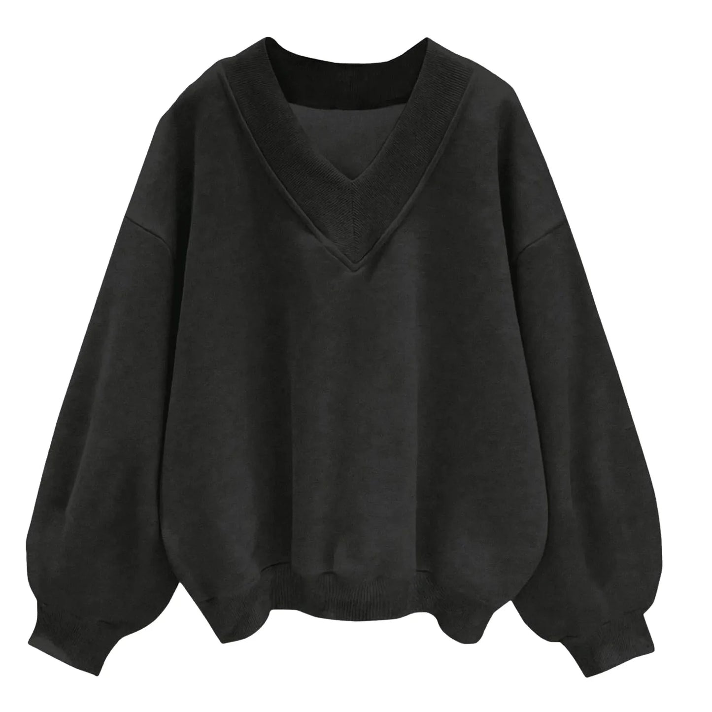 Women's Oversized V-Neck Pullover Sweatshirt with Relaxed Fit for Casual Everyday Style