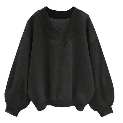 Women's Oversized V-Neck Pullover Sweatshirt with Relaxed Fit for Casual Everyday Style