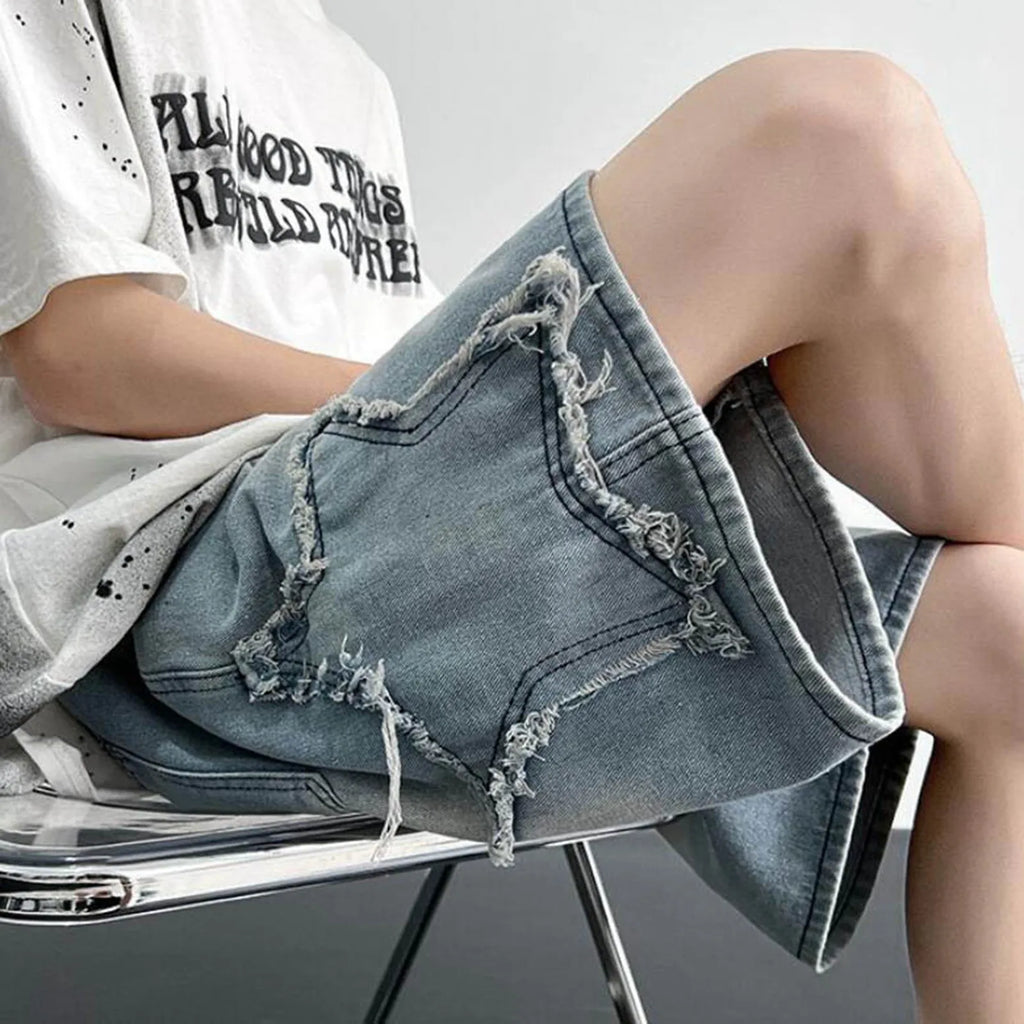 Light Wash Denim Shorts with Relaxed Straight Leg and Casual Streetwear Fit