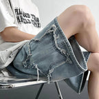 Light Wash Denim Shorts with Relaxed Straight Leg and Casual Streetwear Fit