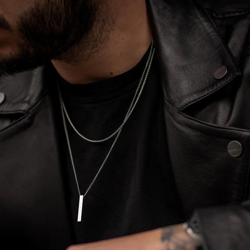 Layered Bar Pendant Necklace Minimalist Alternative Fashion Jewelry