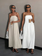 Strapless Linen Maxi Dress with Backless Design and Relaxed Silhouette