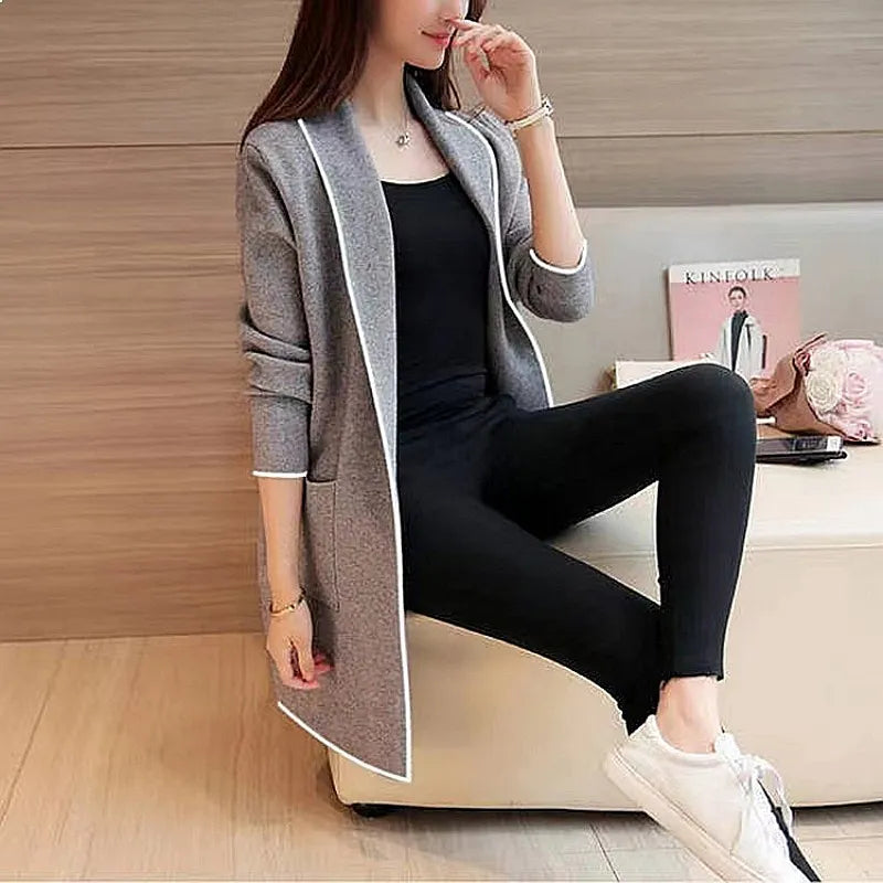 Women's Longline Open Front Cardigan Coat with Patchwork Design for Everyday Layering