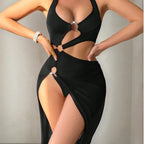 Bold Halter-Neck Cutout Maxi Dress with Metal Ring Hardware
