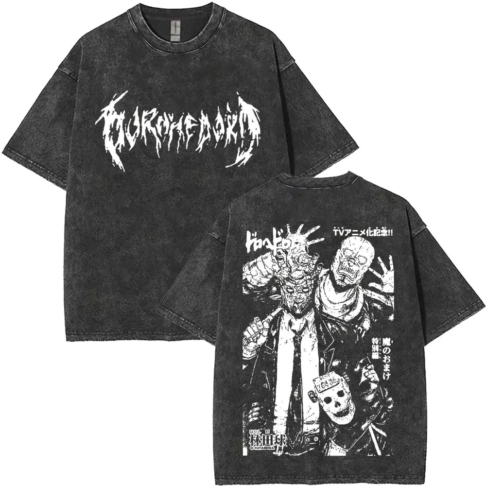 Anime Goth Vintage Graphic T-Shirt with Distressed Horror Manga Design - BigCat Streetwear