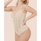 Plunging V-Neck Bodysuit with Vertical Sheer Paneling and Defined Bust Contour