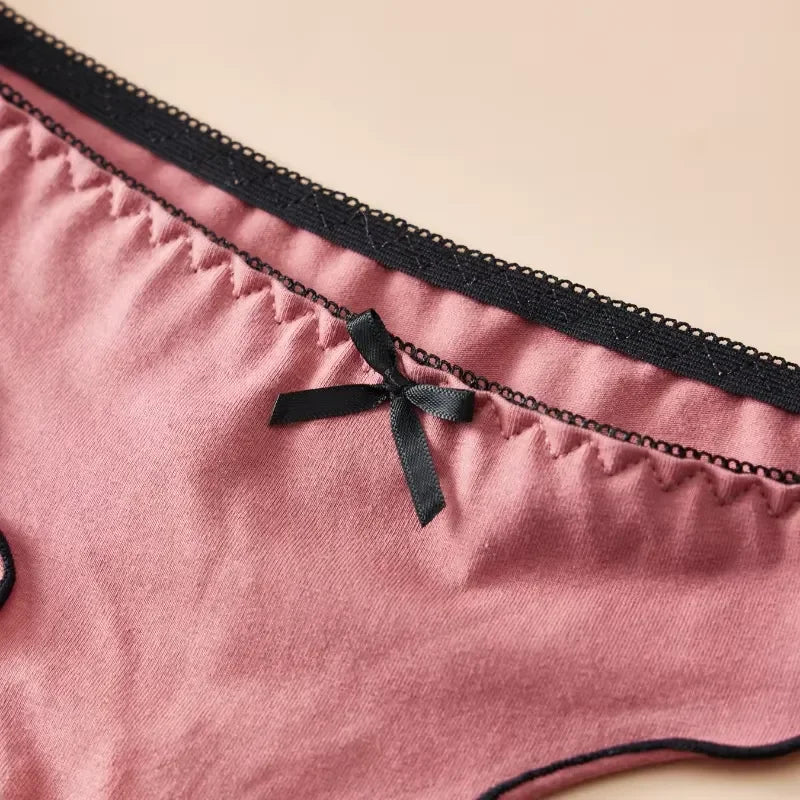 4-Piece Women’s Cotton Low-Rise Thong Panties Set with T-Back Silhouette, Decorative Bow Detail and Assorted Solid Colors