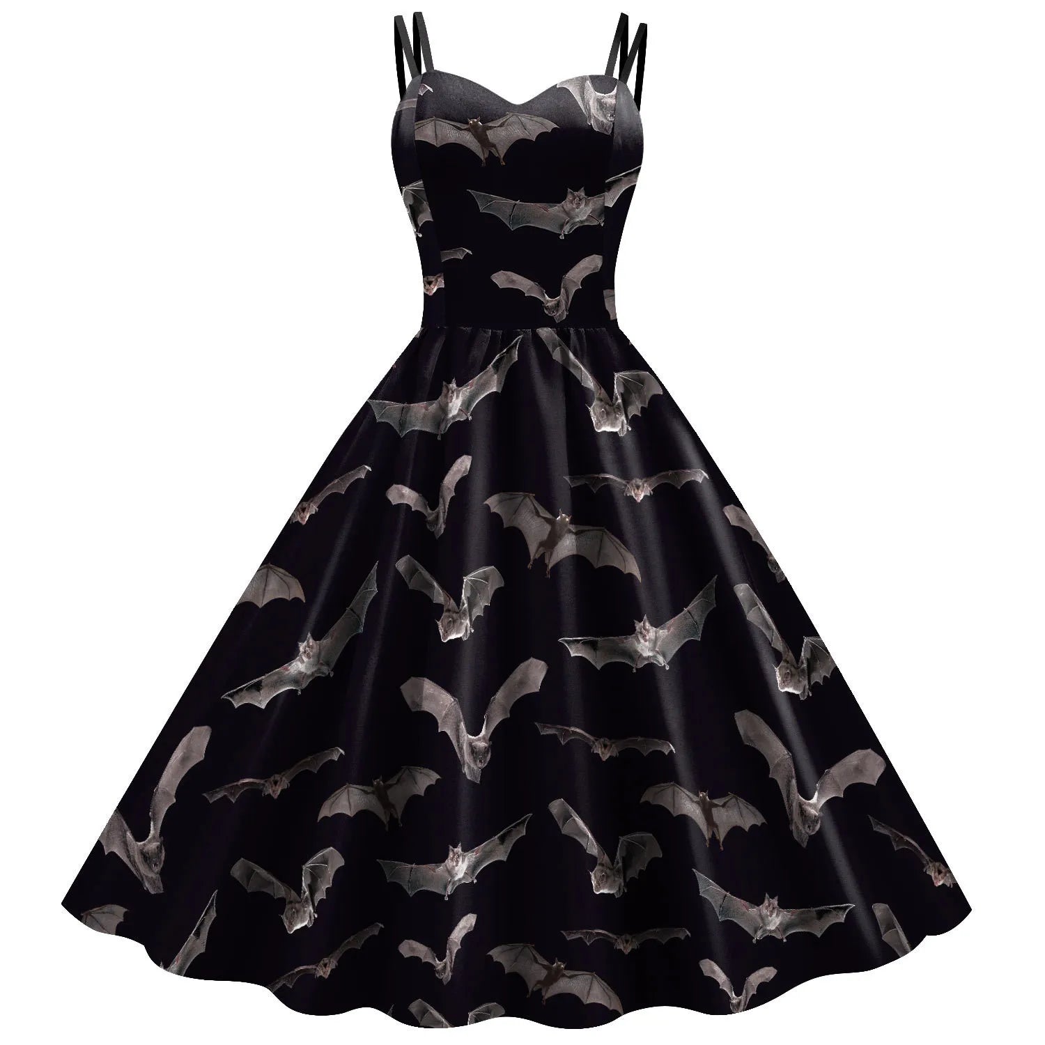 Vintage Bat Print Gothic Fit and Flare Alternative Fashion Dress