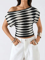 Off Shoulder Striped Knit Crop Top with Relaxed Summer Streetwear Style